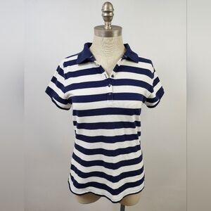 Liz Claiborne Women's Striped Polo Shirt Blue and White, size Medium